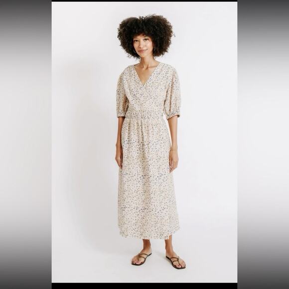 Mirth Krabi Crossover Cotton Silk Blend Dress in Champagne Size XS - Picture 1 of 16